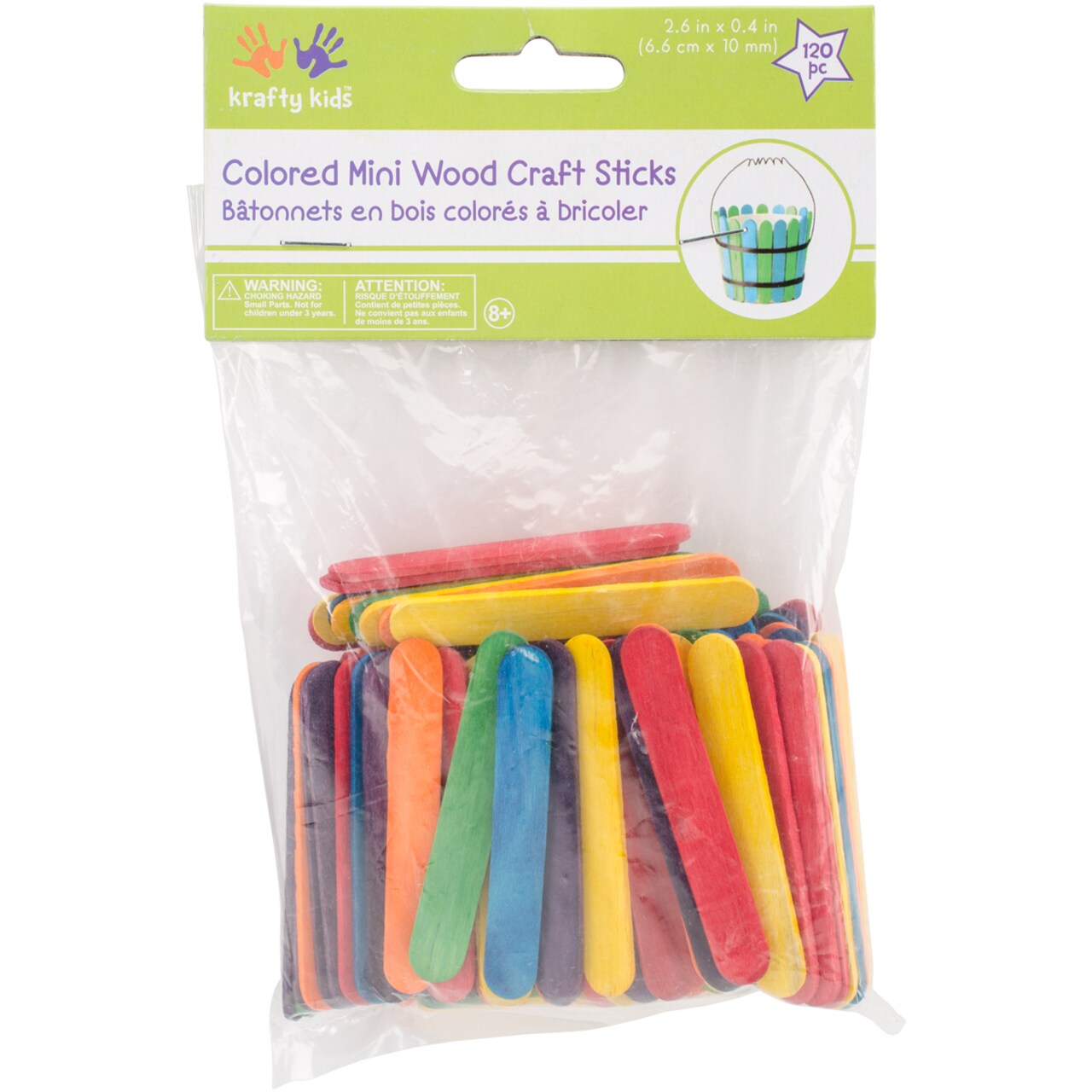 Krafty Kids Mini Craft Sticks-Colored 2.6"X.4" 120/Pkg
